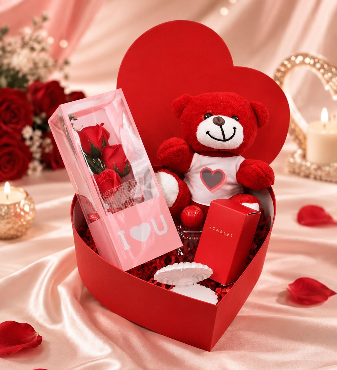 Kırmızı Aşk Sevgiliye Romantik Hediye Seti