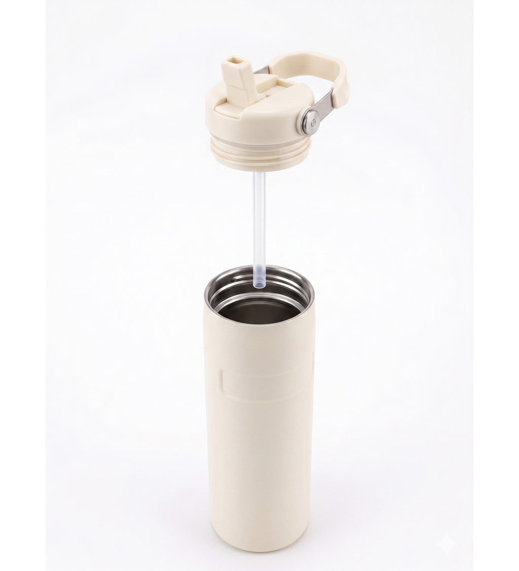 Kişiye Özel İsim Baskılı Pipetli Kulplu Hediyelik Paslanmaz Çelik Termos Mug 480 ml