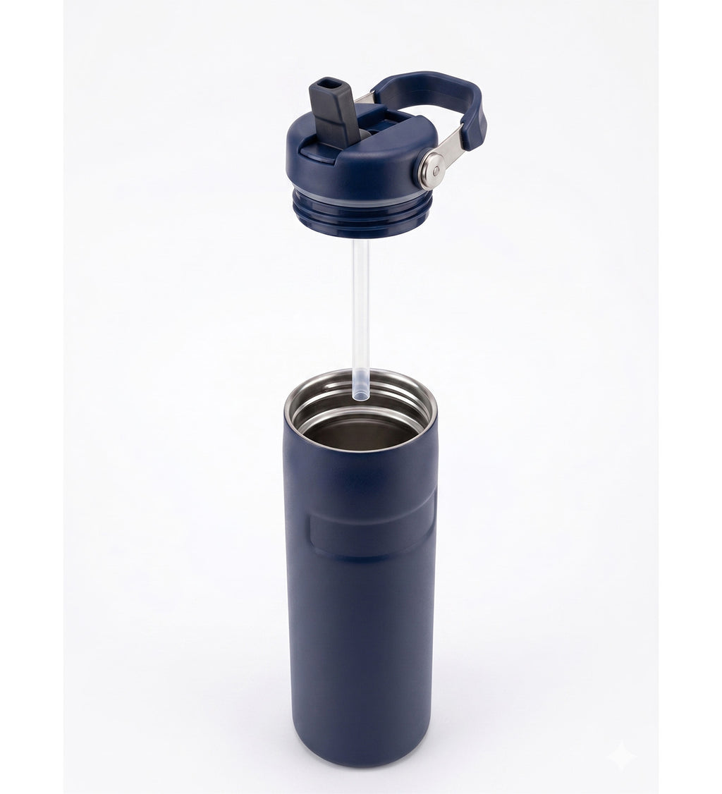 Kişiye Özel İsim Baskılı Pipetli Kulplu Hediyelik Paslanmaz Çelik Termos Mug 480 ml