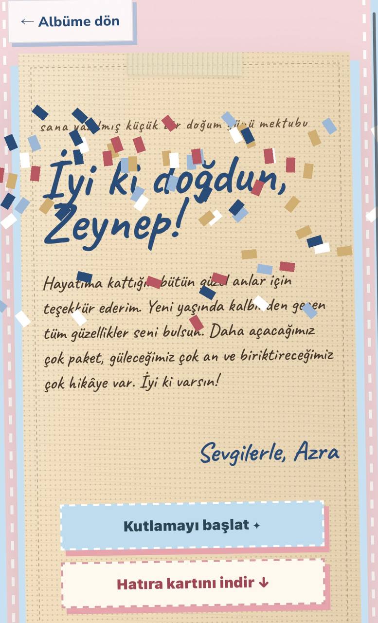 Doğum Günü Dijital Hatıra Sayfası – Anında Teslim Kişiye Özel Web Sitesi Hediyesi