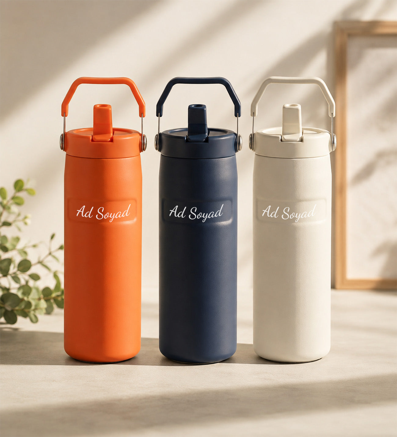 Kişiye Özel İsim Baskılı Pipetli Kulplu Hediyelik Paslanmaz Çelik Termos Mug 480 ml