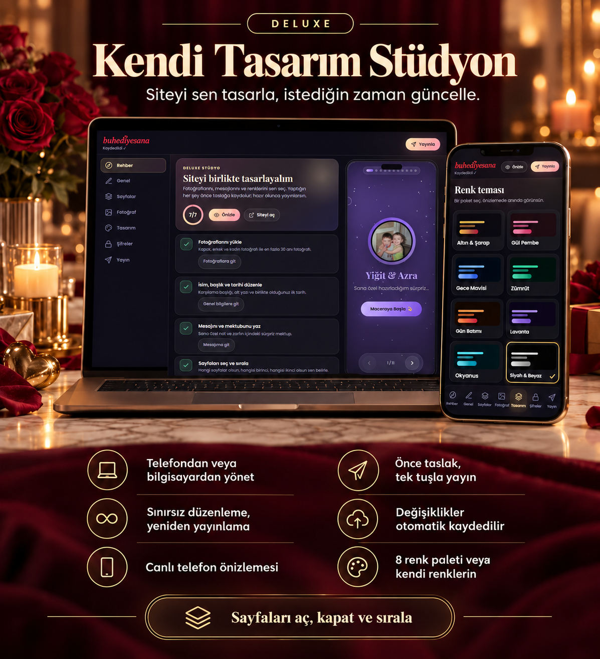 Sevgiliye Deluxe Yönetici Panelli Dijital Hatıra Sayfası – Kendin Tasarla, İstediğin Zaman Güncelle | Kişiye Özel Web Sitesi Hediyesi