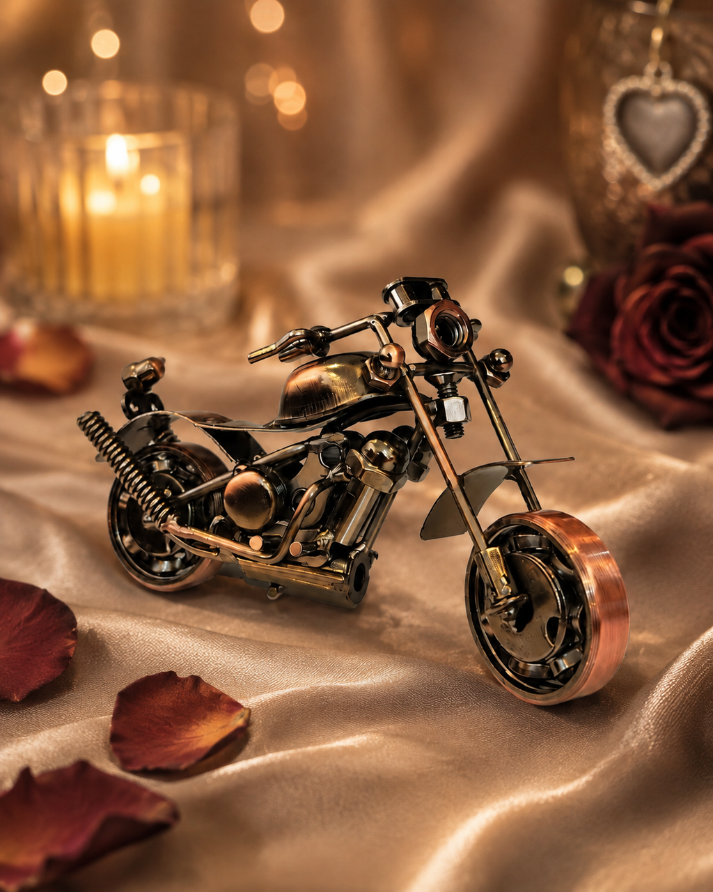 Motor Tutkusu El Yapımı Metal Motosiklet Biblo – 15 x 8 cm Dekoratif Masaüstü Süsü