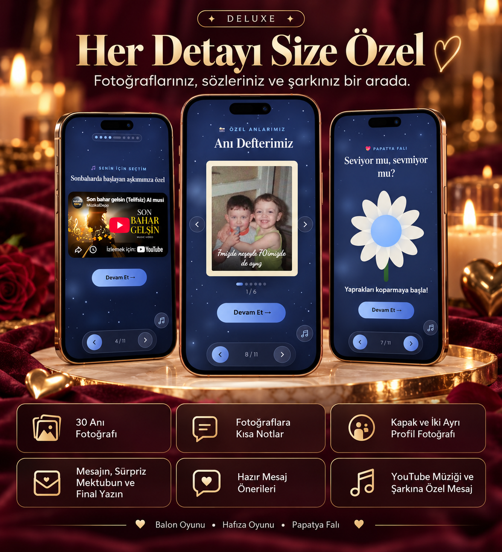 Sevgiliye Deluxe Yönetici Panelli Dijital Hatıra Sayfası – Kendin Tasarla, İstediğin Zaman Güncelle | Kişiye Özel Web Sitesi Hediyesi