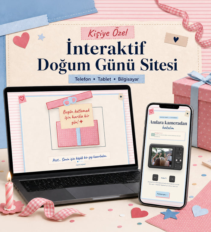 Anında Teslim Doğum Günü Temalı Web Sitesi Hediyesi – Dijital Hatıra Sayfası Sevgiliye/Arkadaşa Doğum Günü Hediyesi