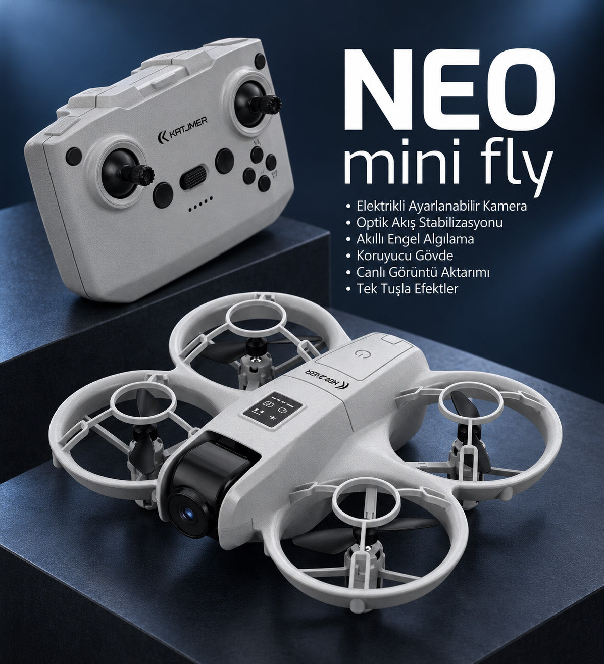Kameralı Mini Drone NEO Mini Fly – Başlangıç Seviyesi, Engel Algılama ve Canlı Görüntü Aktarımı, 14 cm