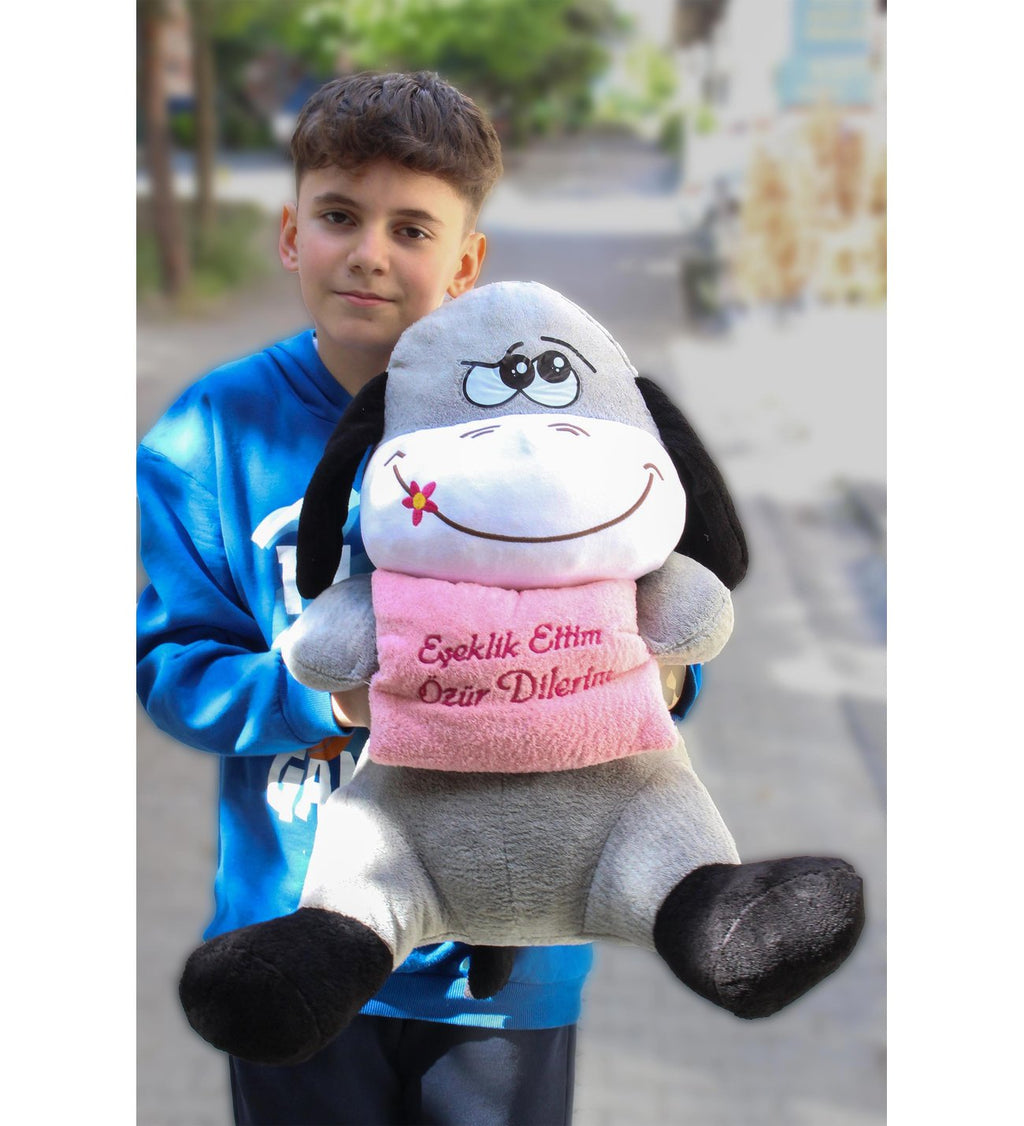 Eşeklik Ettim Özür Dilerim Yastıklı Büyük Boy Peluş Eşek 80cm - Özür Hediyesi Oyuncak Peluş