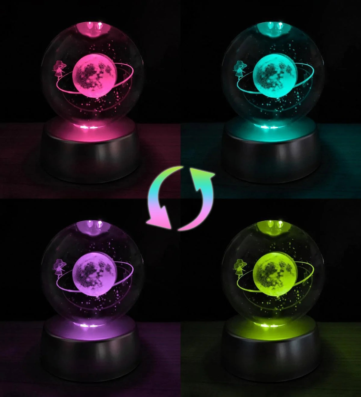 Kişiye Özel 3D Satürn Kız Galaksi Temalı Renk Değiştiren Işıklı Kristal Küre Gece Lambası Sevgiliye Hediye