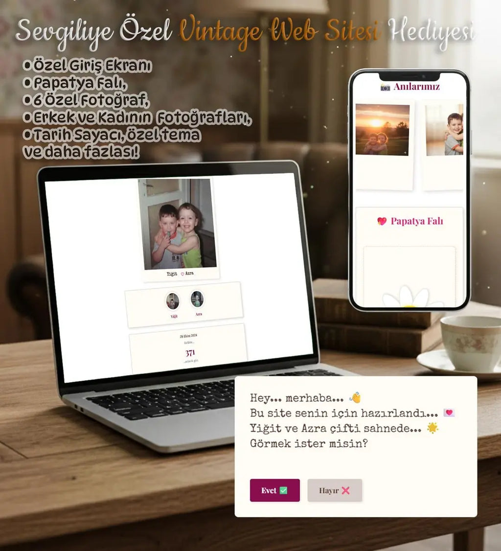 Sevgiliye Vintage Dijital Hatıra Sayfası – Kişiye Özel Web Sitesi Hediyesi