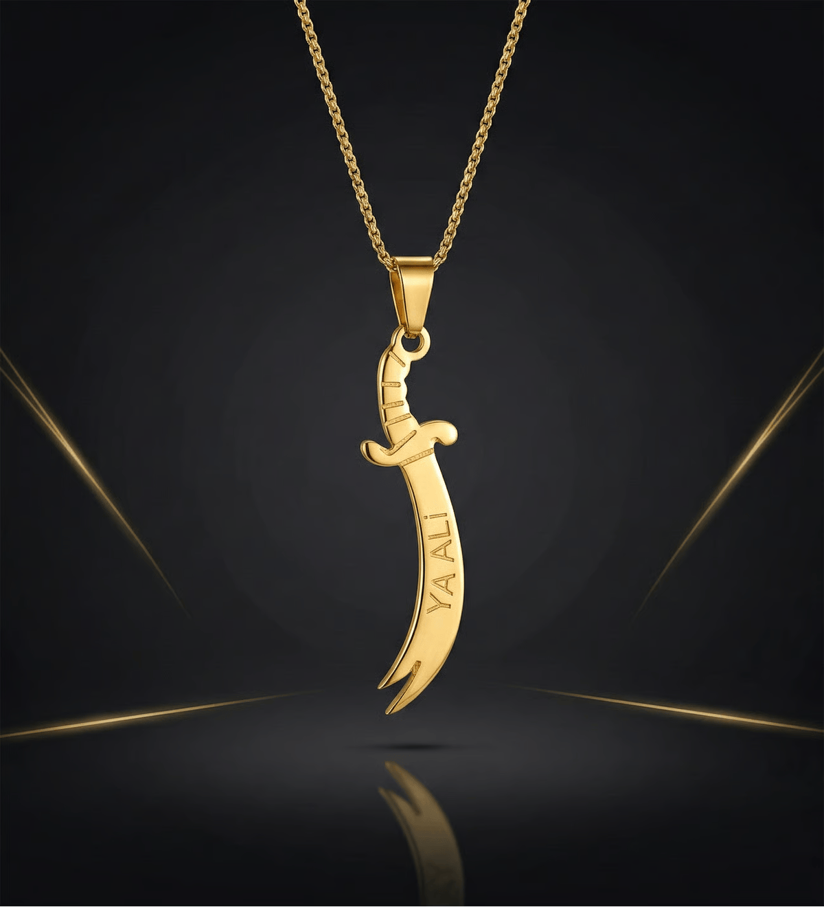 Zülfikar Figürlü Unisex Zincir Kolye – Gold & Gümüş Renk Seçenekli