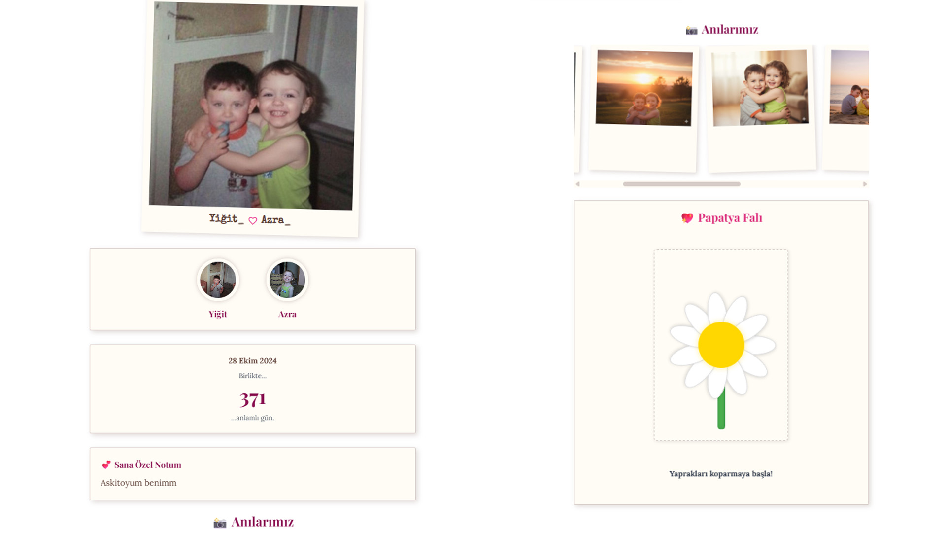 Azra ve Yiğit'in özel vintage hatıra sitesi.