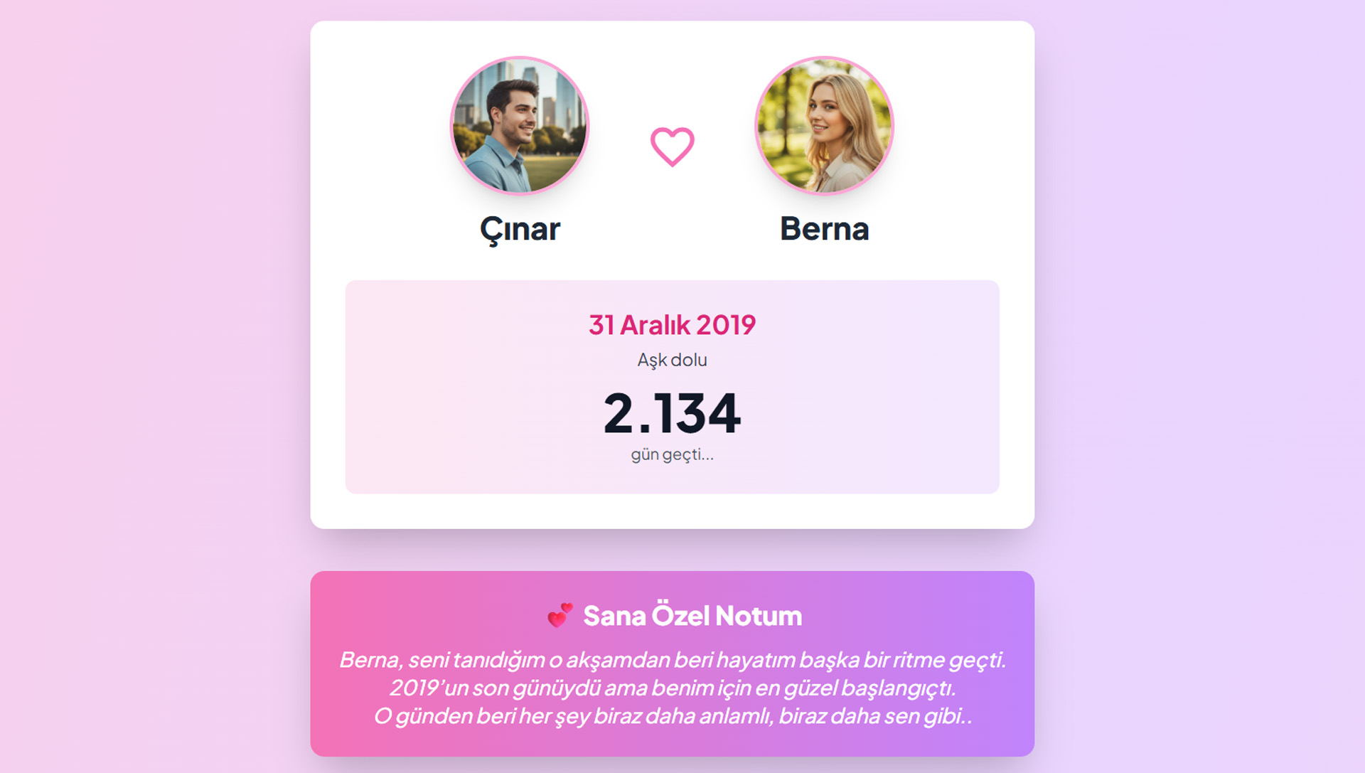 Berna ve Çınar’ın özel hatıra sitesi.